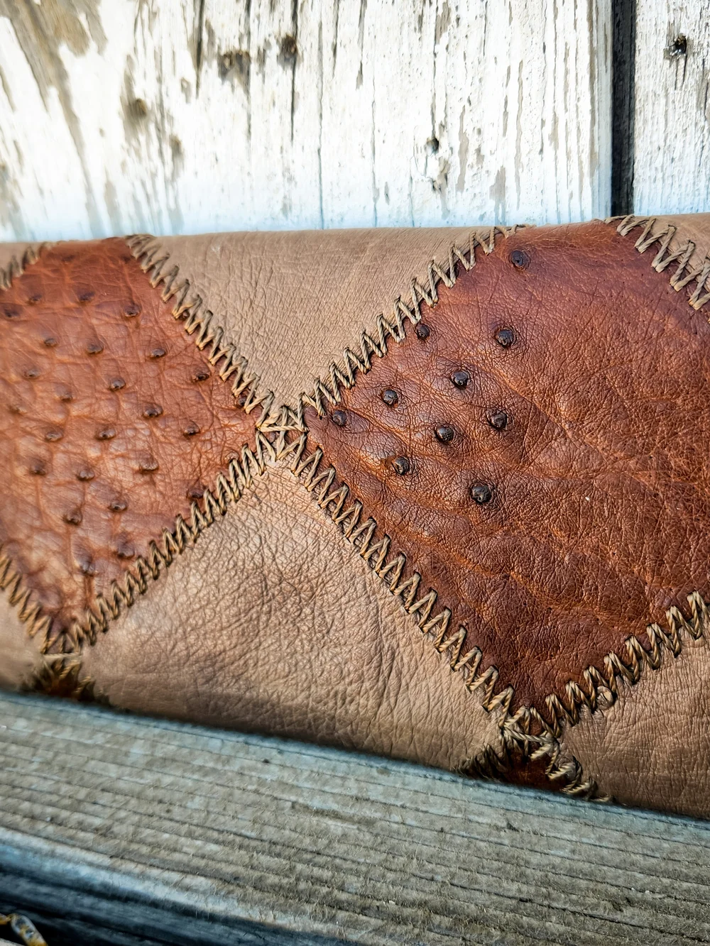Handstitched Two-Tone  Clutch Wallet - Brown & Tan